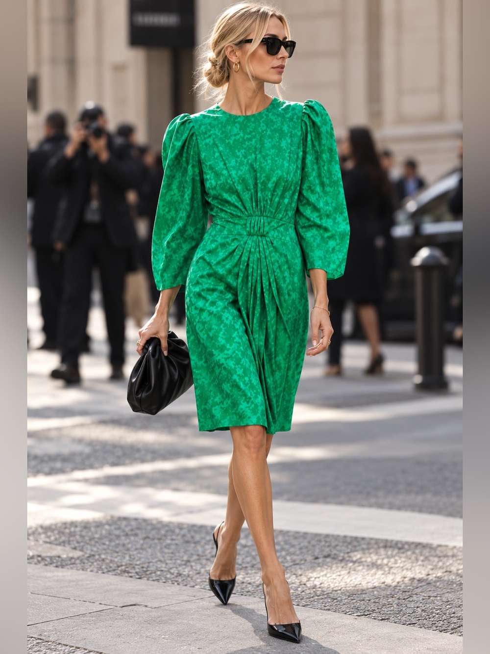 Vintage 80s Neiman Marcus Emerald Green Silk Long Sleeve Dress size 8